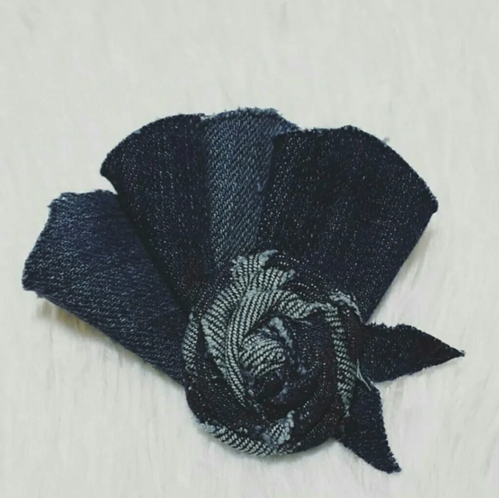 Tasty Raw Edge Denim Rose Petal Brooch Pin